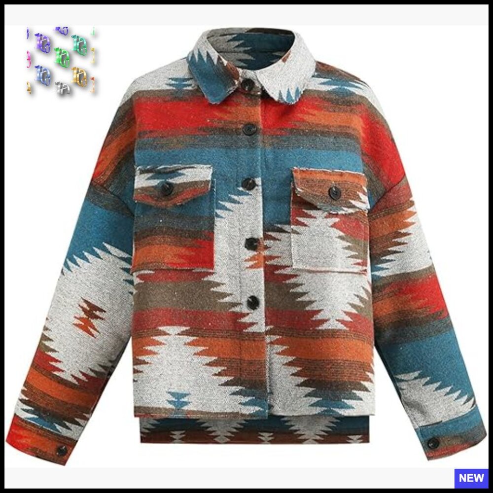 Aztec Print Shacket Western Button Down Lightweig… - image 1
